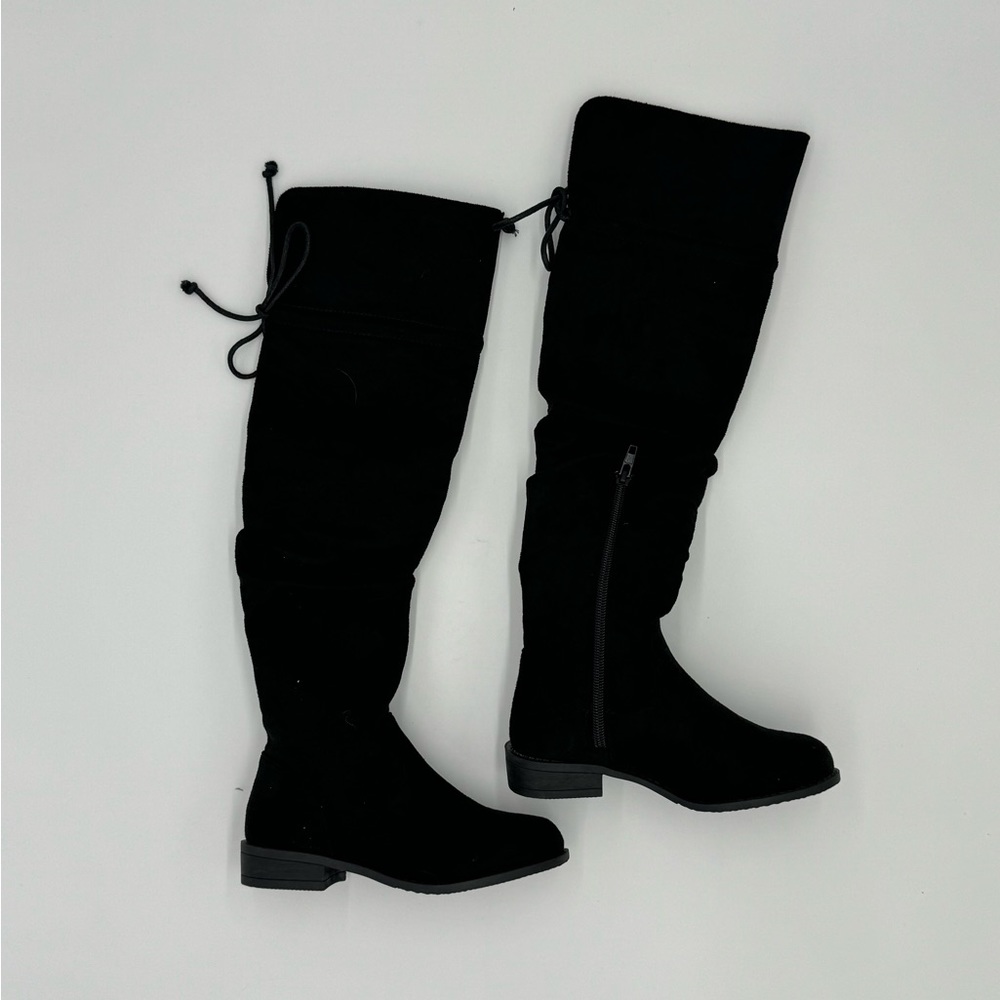 Fabkids black faux suede thigh high little girl boots